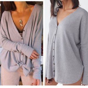 Urban Outfitters Out From Under Grey Jojo Waffle Knit Thermal Tie Front - grey